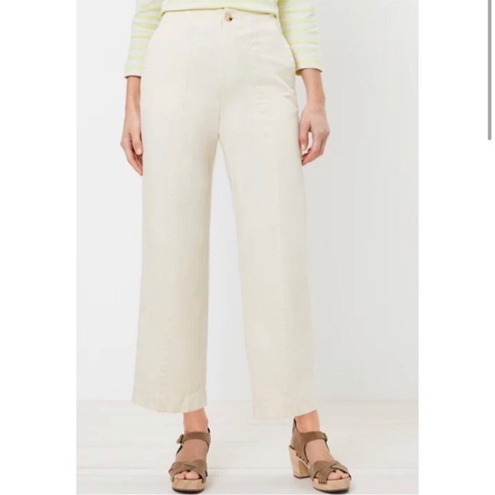 LOFT Pants Linen Cotton Blend Cropped Wide Leg Cream Seamed Women’s Size 4‎ NWT